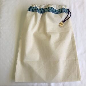 Tory Burch Canvas Drawstring Dust Bag Blue Trim Gold Logo Charm 12x15